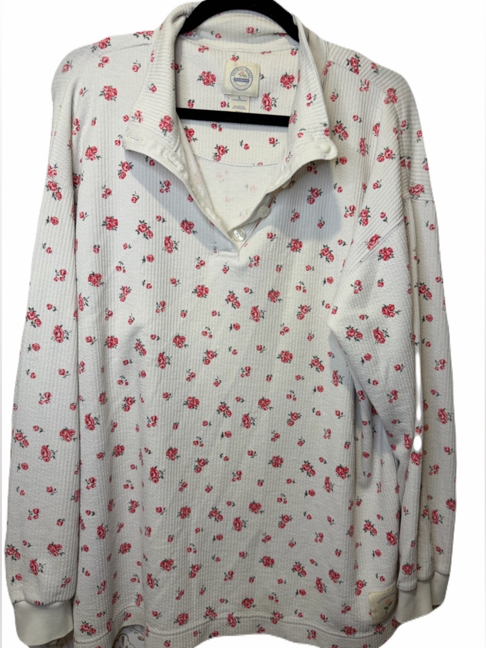 Victoria’s Secret Country Vintage Rose Ribbed Henley Sleep Shirt Top Pajama L